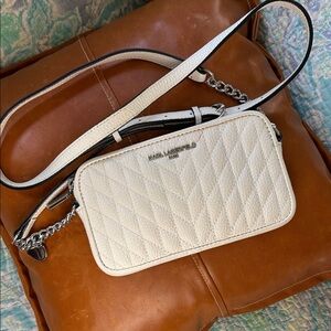 Karl Lagerfeld Cream Quilted Crossbody Bag